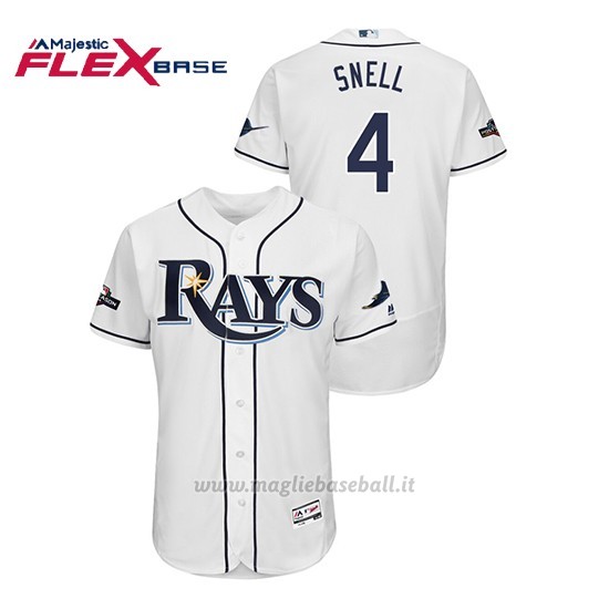 Maglia Baseball Uomo Tampa Bay Rays 4 Blake Snell 2019 Postseason Flex Base Bianco